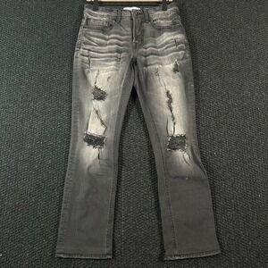 Depart West Men Trooper Denim Jeans Black Wash Distressed Straight Leg 30x29